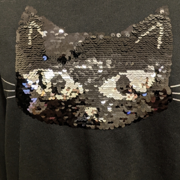 Colours Black Sequin Cat Sweatshirt Size Small - Picture 2 of 5